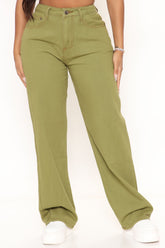 Soho Sunrise High Rise Straight Leg Jeans - Olive